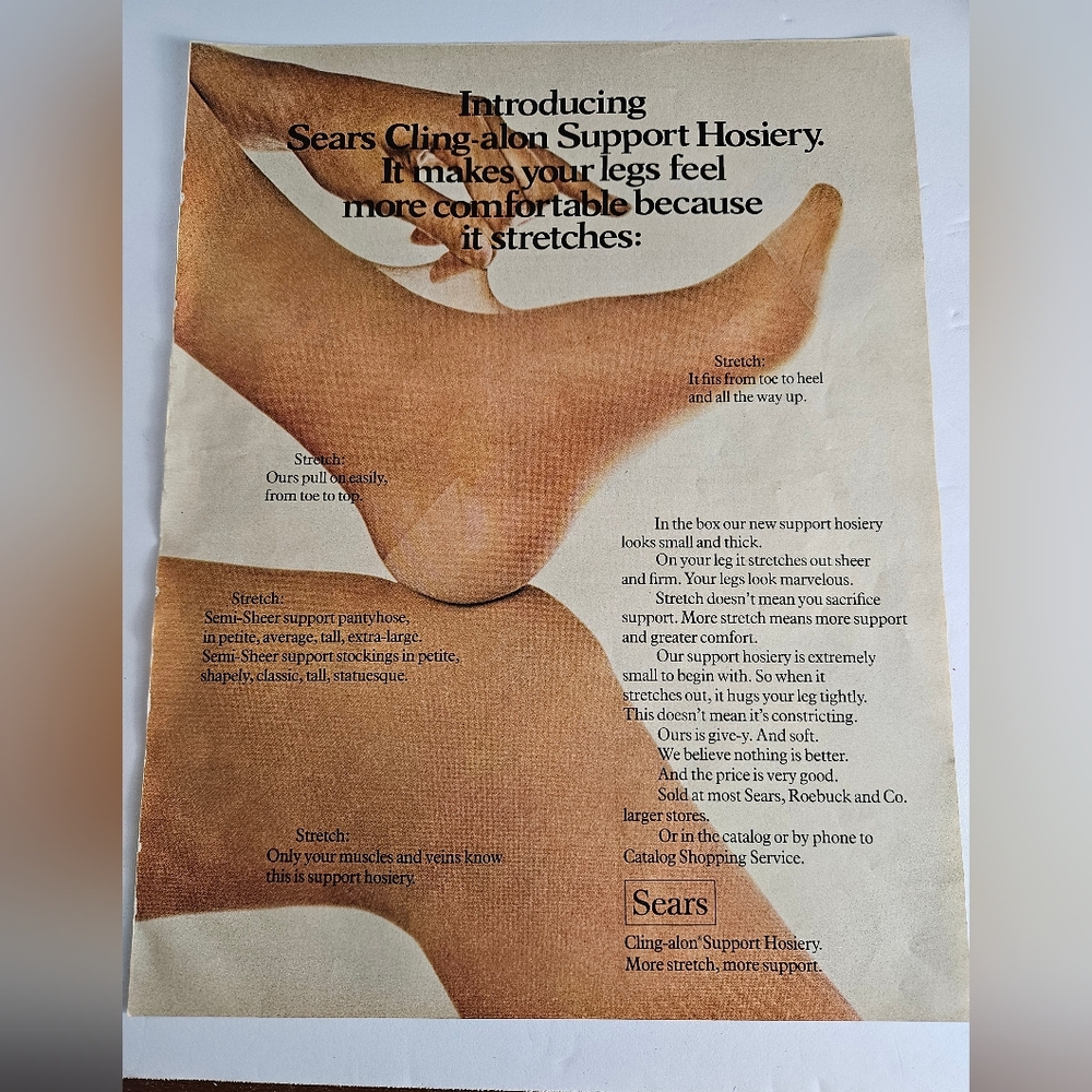 1972 Sears Cling-Alon Support Hosiery Vintage Print Ad